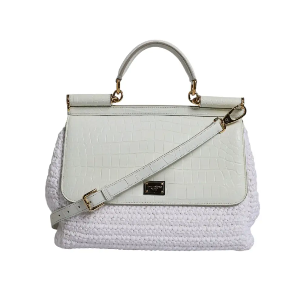 Dolce & Gabbana Weiße Rafia Leder Umhängetasche mit oberem Griff