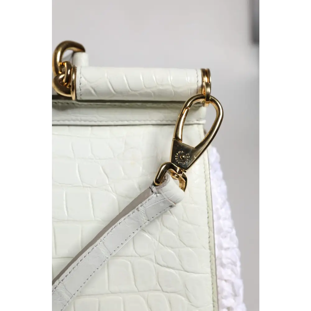 Dolce & Gabbana Weiße Rafia Leder Umhängetasche mit oberem Griff