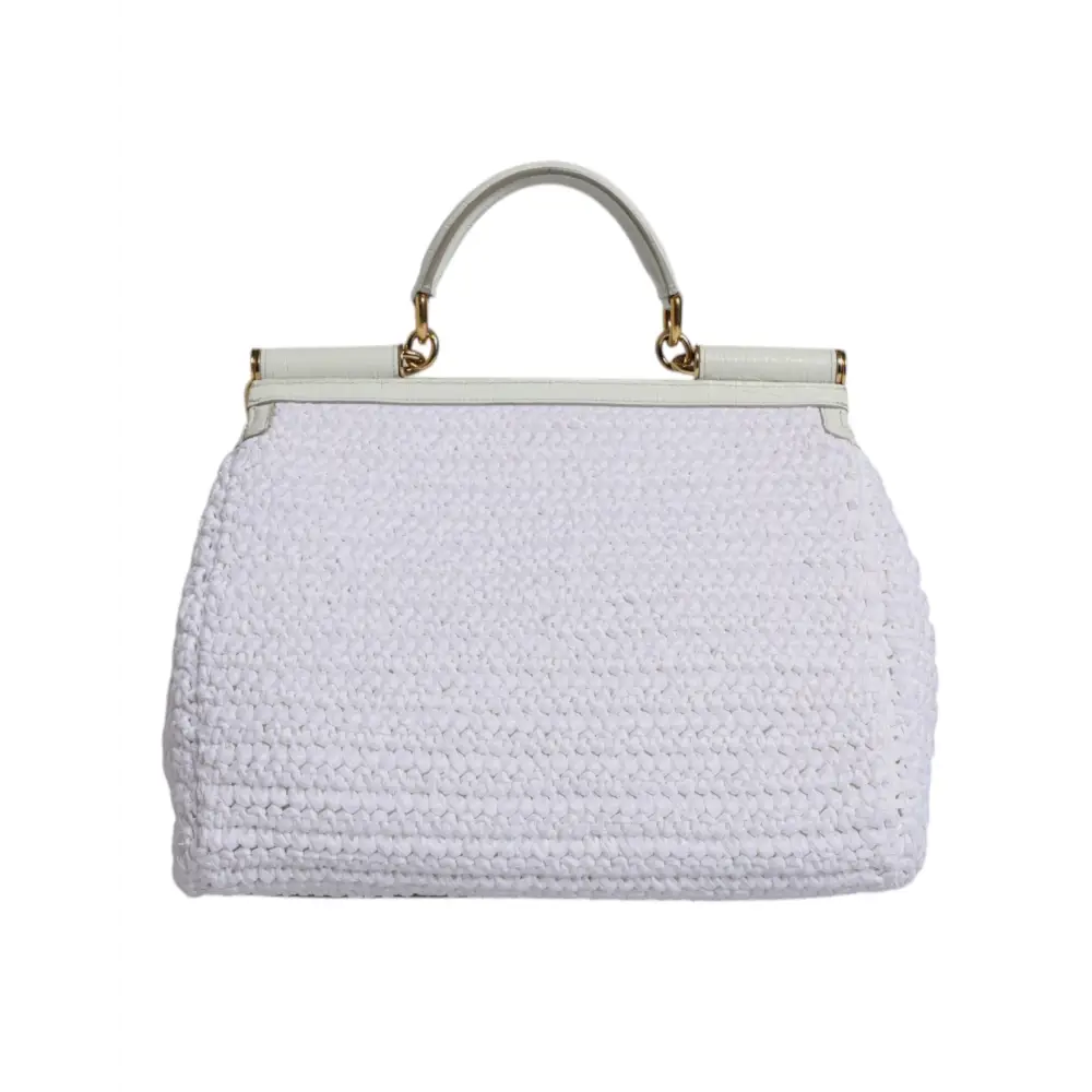 Dolce & Gabbana Weiße Rafia Leder Umhängetasche mit oberem Griff