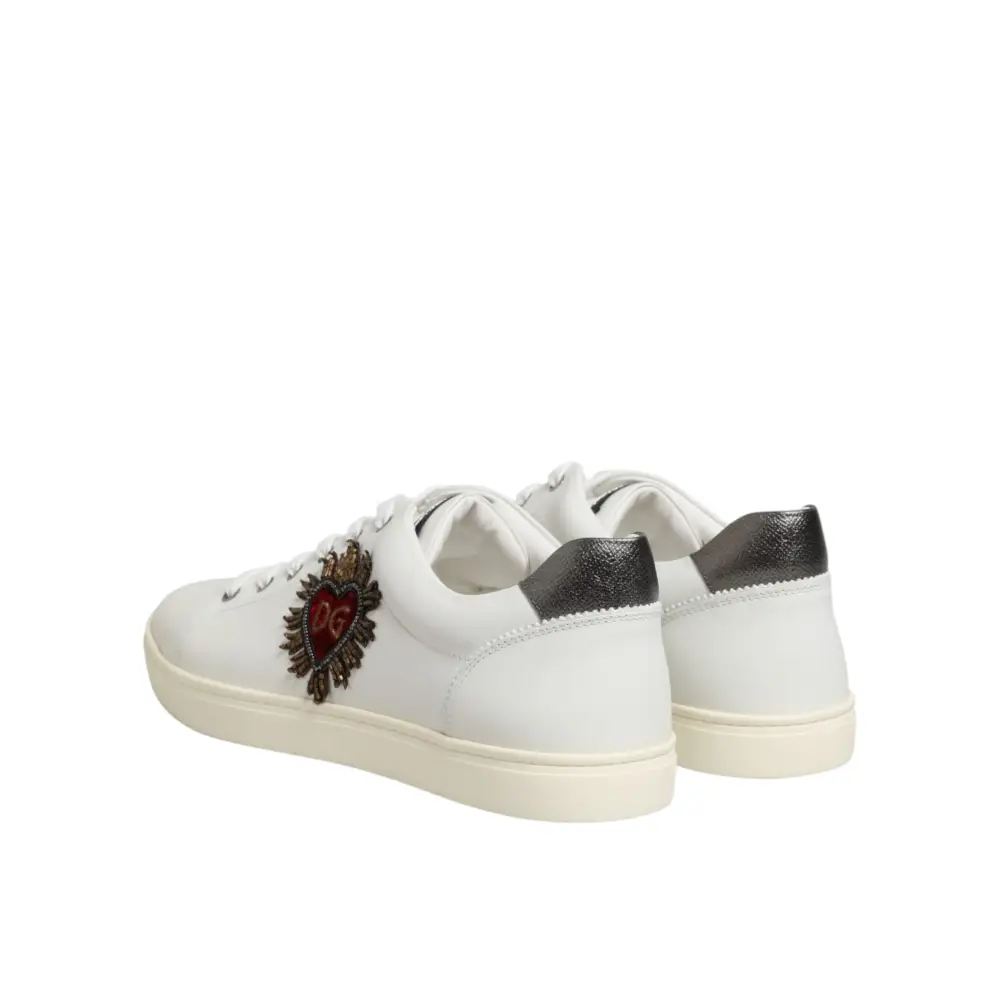 Dolce & Gabbana Weiße Sneakers aus Leder mit Herz-Applikation