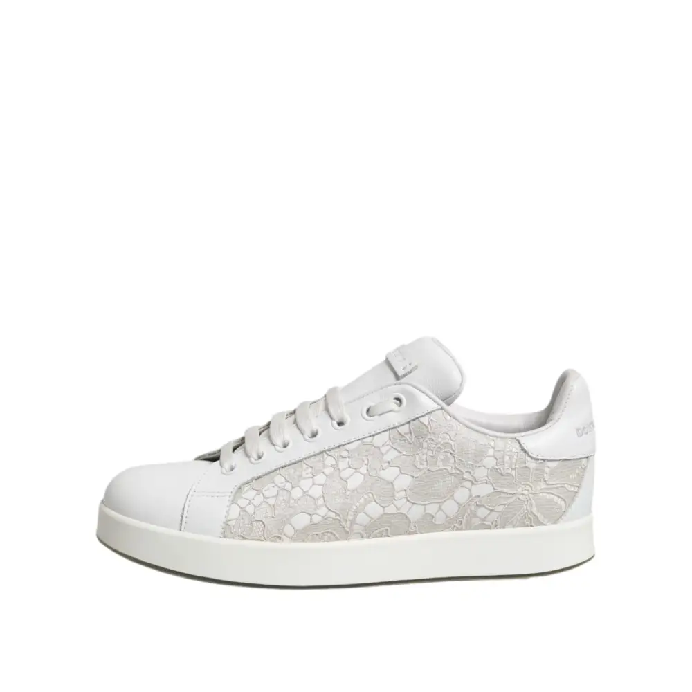 Dolce & Gabbana Weiße Spitze Leder Low Top Sneaker Schuhe - EU37.5/US7