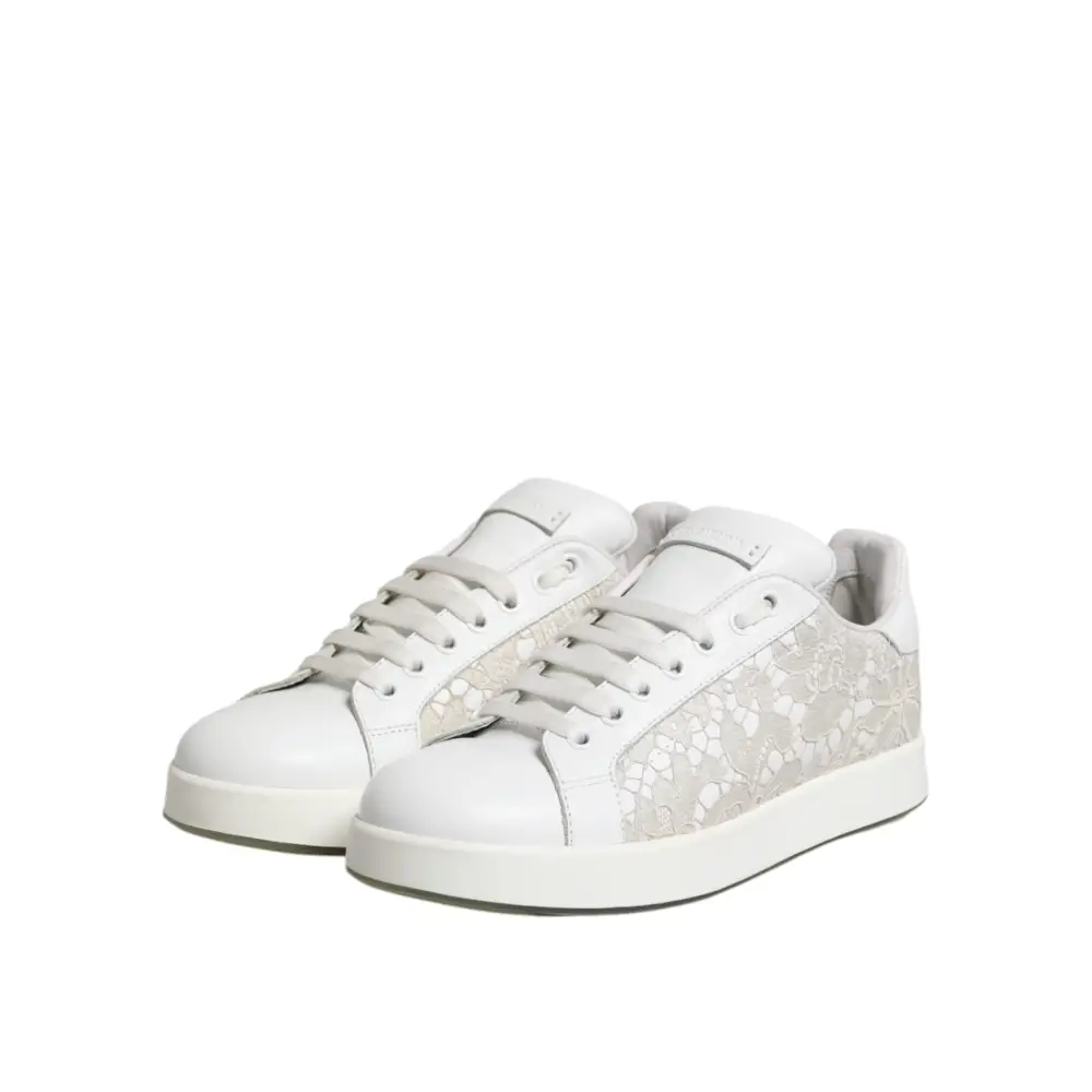 Dolce & Gabbana Weiße Spitze Leder Low Top Sneaker Schuhe - EU37.5/US7