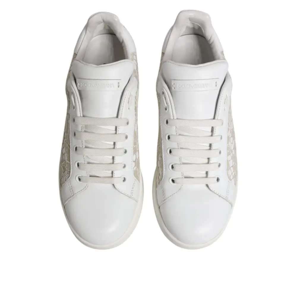 Dolce & Gabbana Weiße Spitze Leder Low Top Sneaker Schuhe - EU37.5/US7