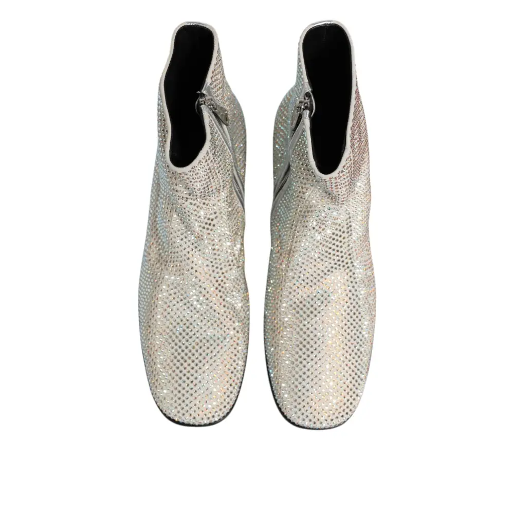 Dolce & Gabbana Weiße Strass DG Logo Heels Stiefeletten Schuhe