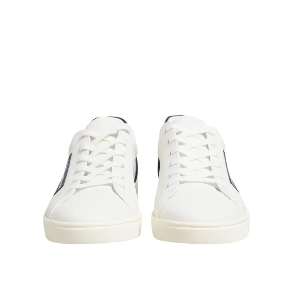 Dolce & Gabbana Weiße und blaue Sneakers aus Leder mit Logo-Patch - EU44/US11