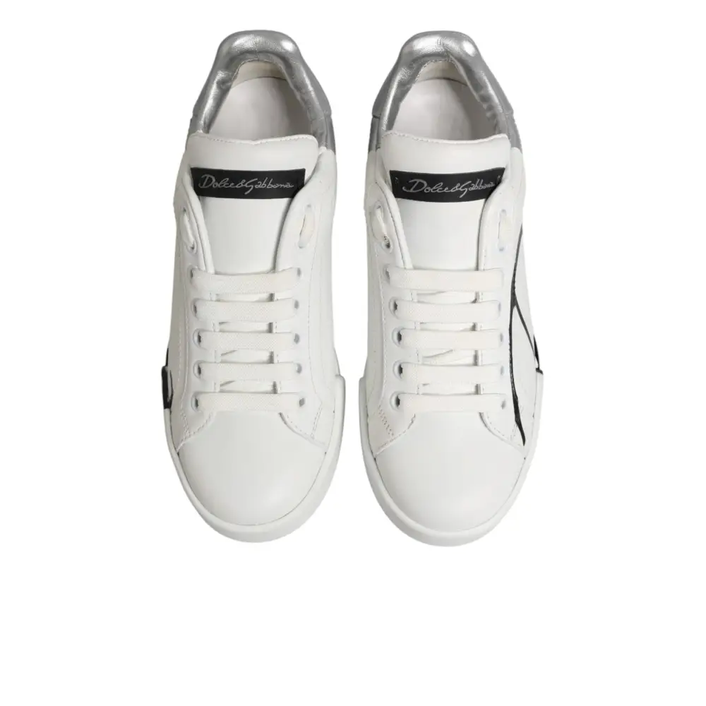 Dolce & Gabbana Weiße und graue Low-Top Sneaker aus Leder - EU35.5/US5
