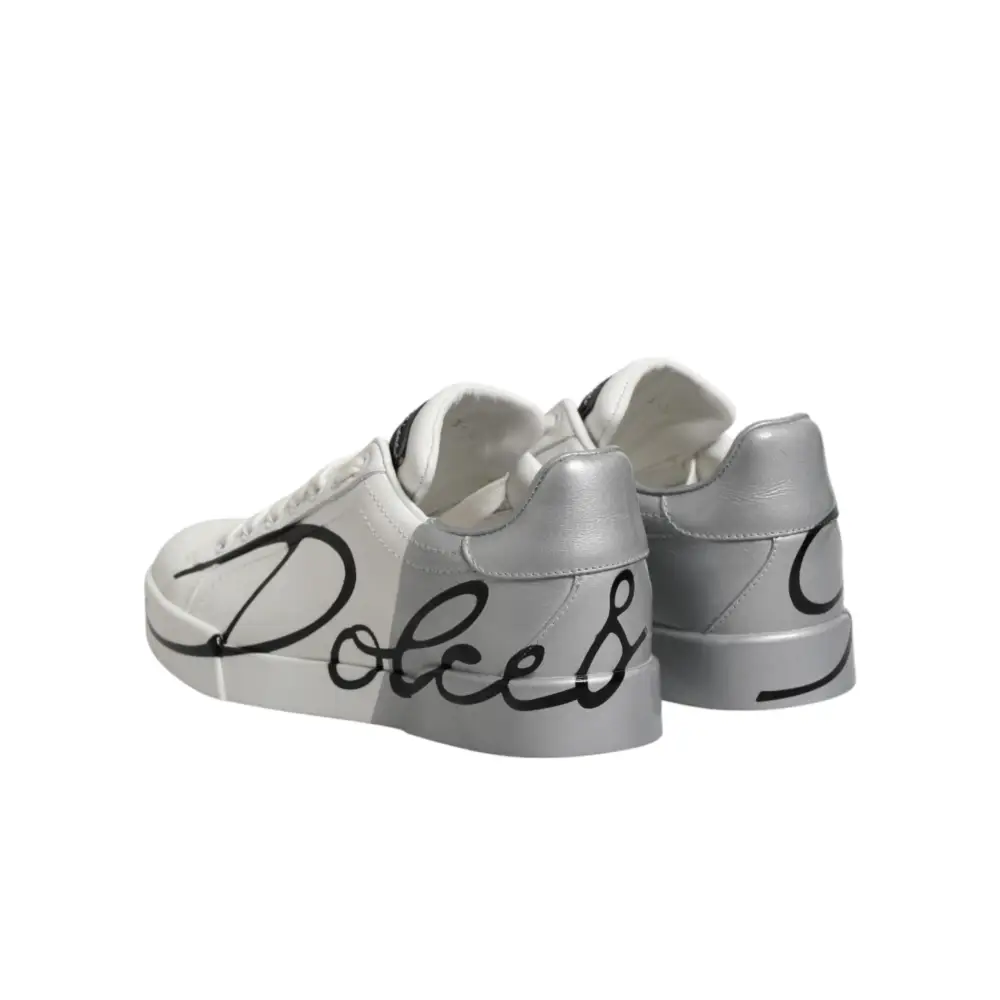 Dolce & Gabbana Weiße und graue Low-Top Sneaker aus Leder - EU35.5/US5