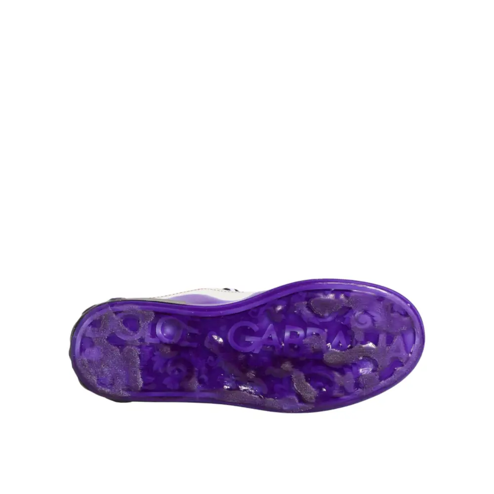 Dolce & Gabbana Weiße und Lila Leder-Sneaker mit niedrigem Schaft - EU37/US6.5