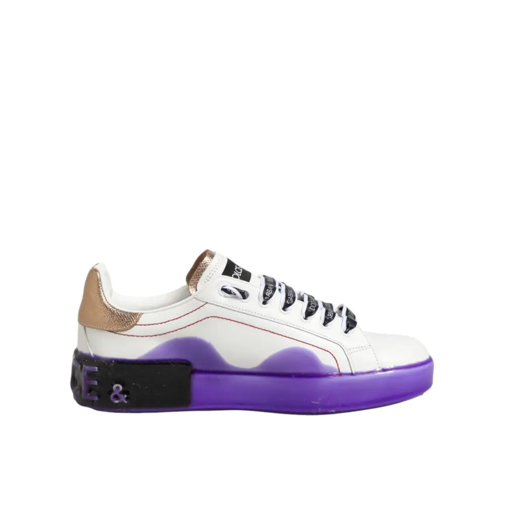 Dolce & Gabbana Weiße und Lila Leder-Sneaker mit niedrigem Schaft - EU37/US6.5