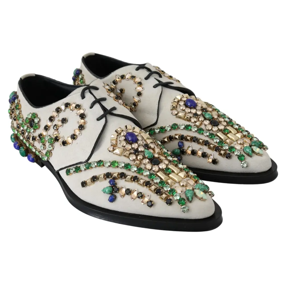 Dolce & Gabbana Weiße Wildleder Kristall Kleid Broque Schuhe - EU41/US10.5