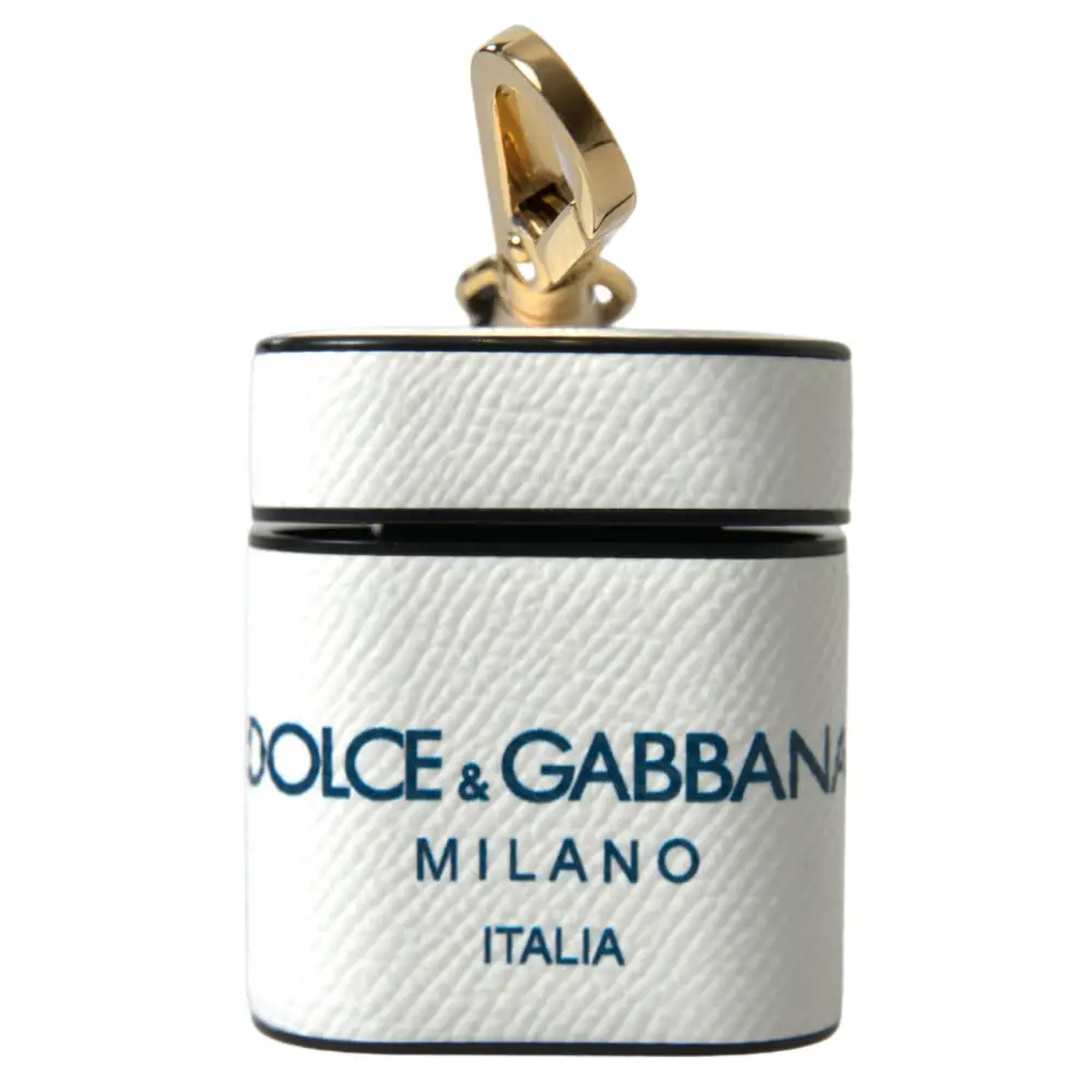 Dolce & Gabbana Weißes blaues Kalbsleder Logo Druck Riemen Airpods Fall