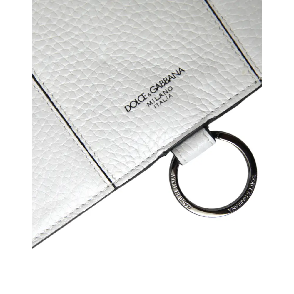 Dolce & Gabbana Weißes Kalbsleder Großes Crossbody-Kartenetui Brieftasche
