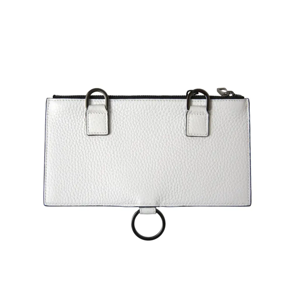 Dolce & Gabbana Weißes Kalbsleder Großes Crossbody-Kartenetui Brieftasche