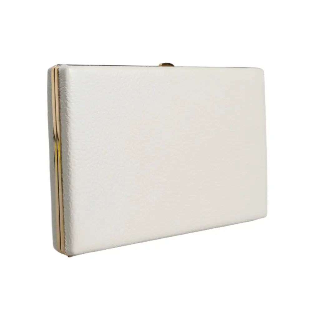 Dolce & Gabbana Weißes Leder Goldrahmen Clutch Abend Party Handtasche