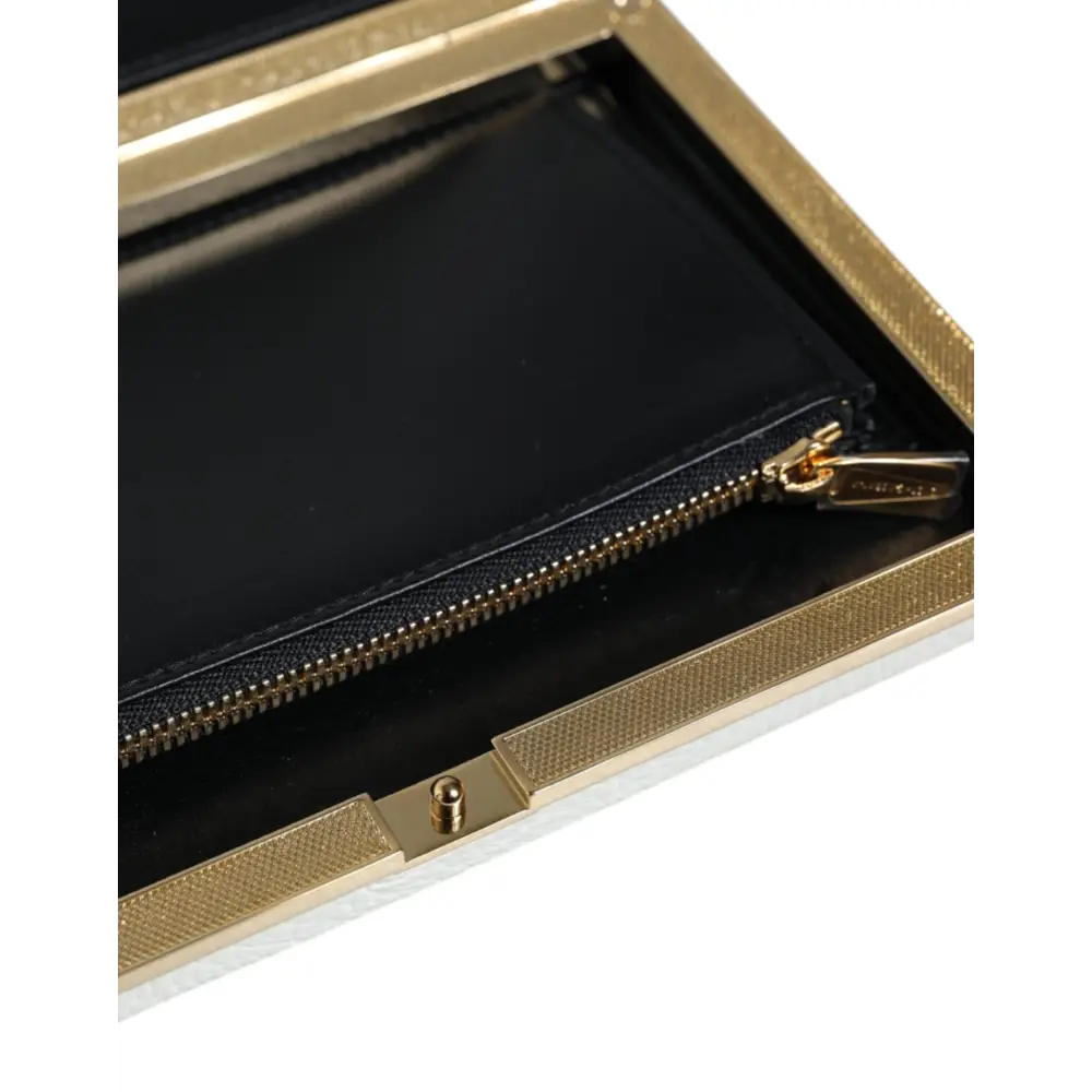 Dolce & Gabbana Weißes Leder Goldrahmen Clutch Abend Party Handtasche