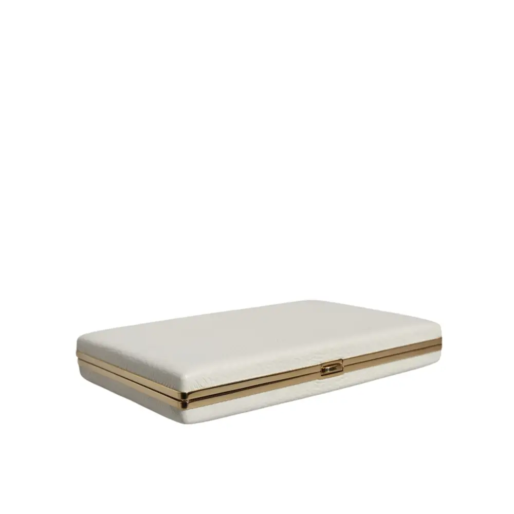 Dolce & Gabbana Weißes Leder Goldrahmen Clutch Abend Party Handtasche