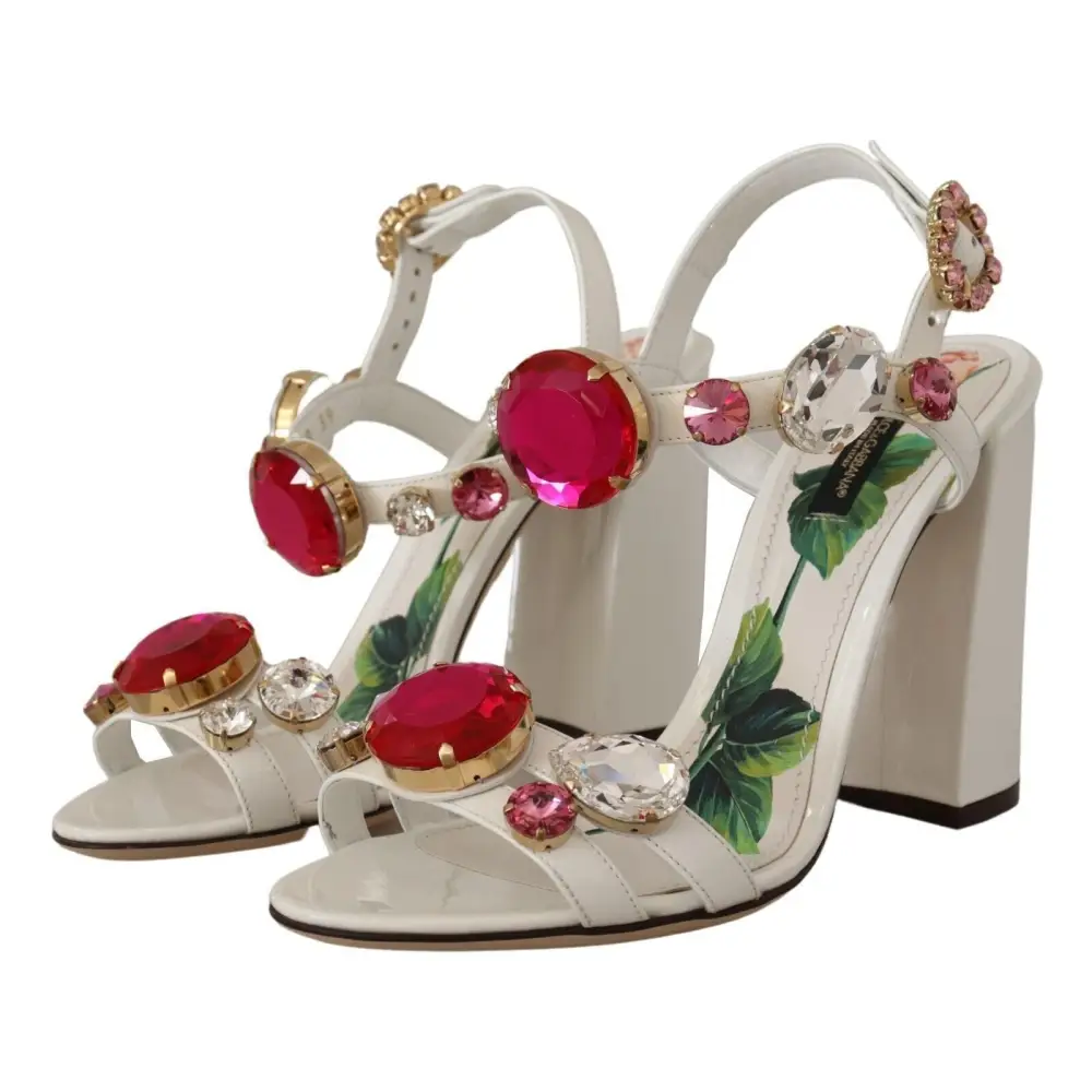 Dolce & Gabbana Weißes Leder Kristall Keira Heels Sandalen Schuhe - EU35.5/US5