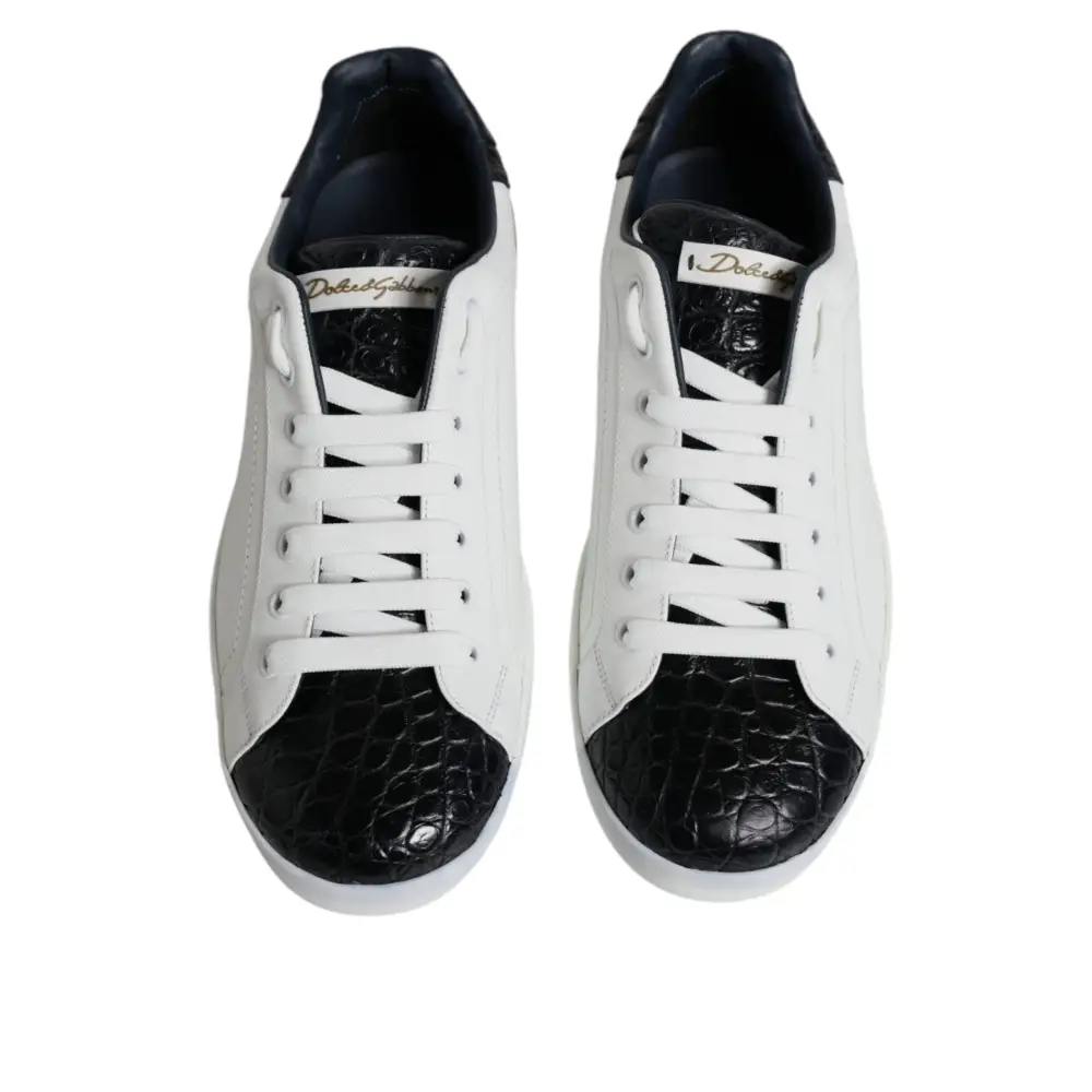 Dolce & Gabbana Weißes Leder Logo Portofino Sneaker Schuhe
