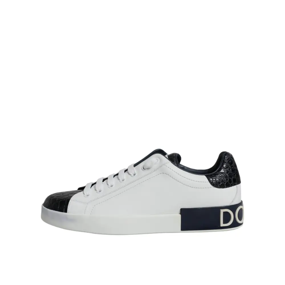 Dolce & Gabbana Weißes Leder Logo Portofino Sneaker Schuhe
