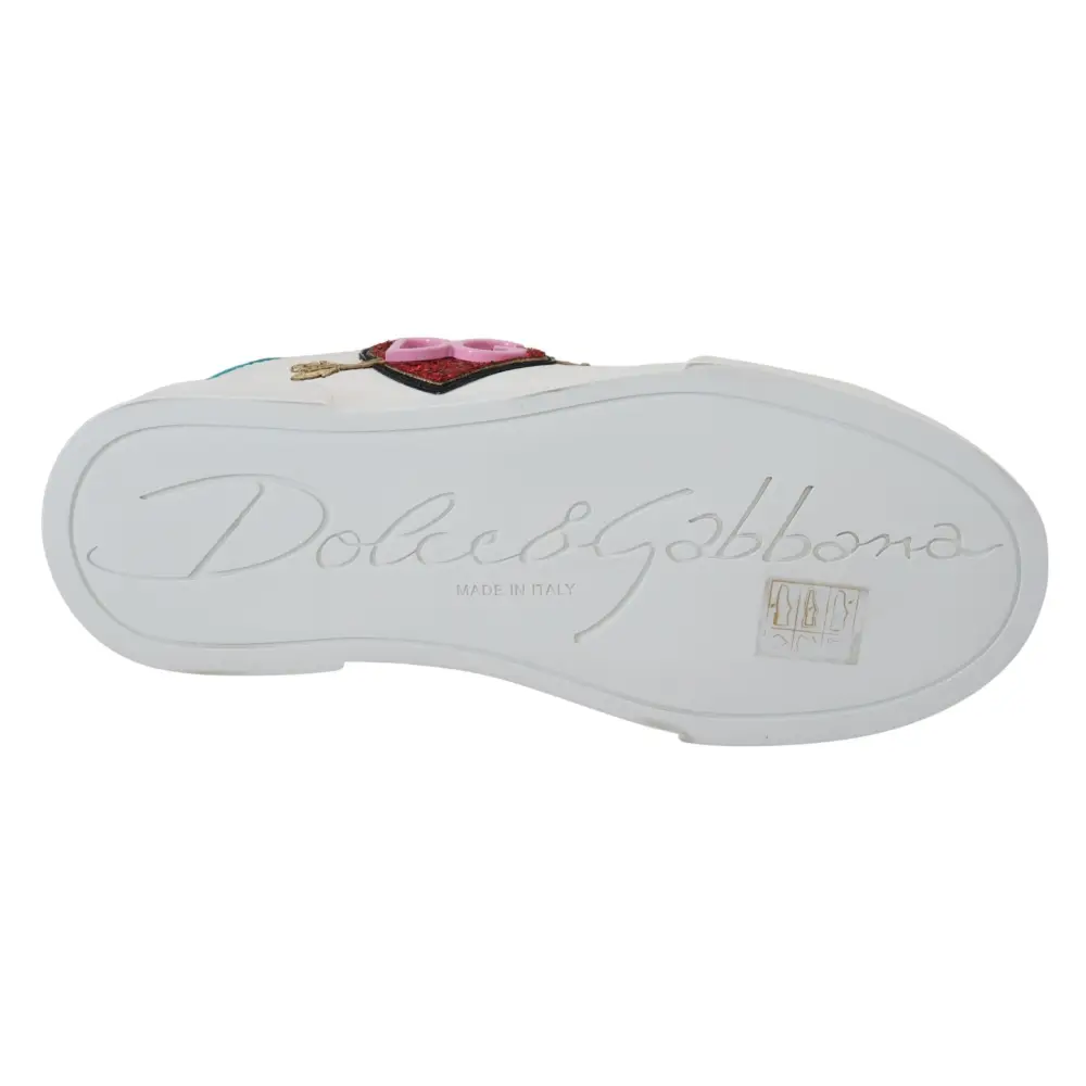 Dolce & Gabbana Weißes Leder Sneaker Portofino Logo Heart Schuhe - EU35/US4.5