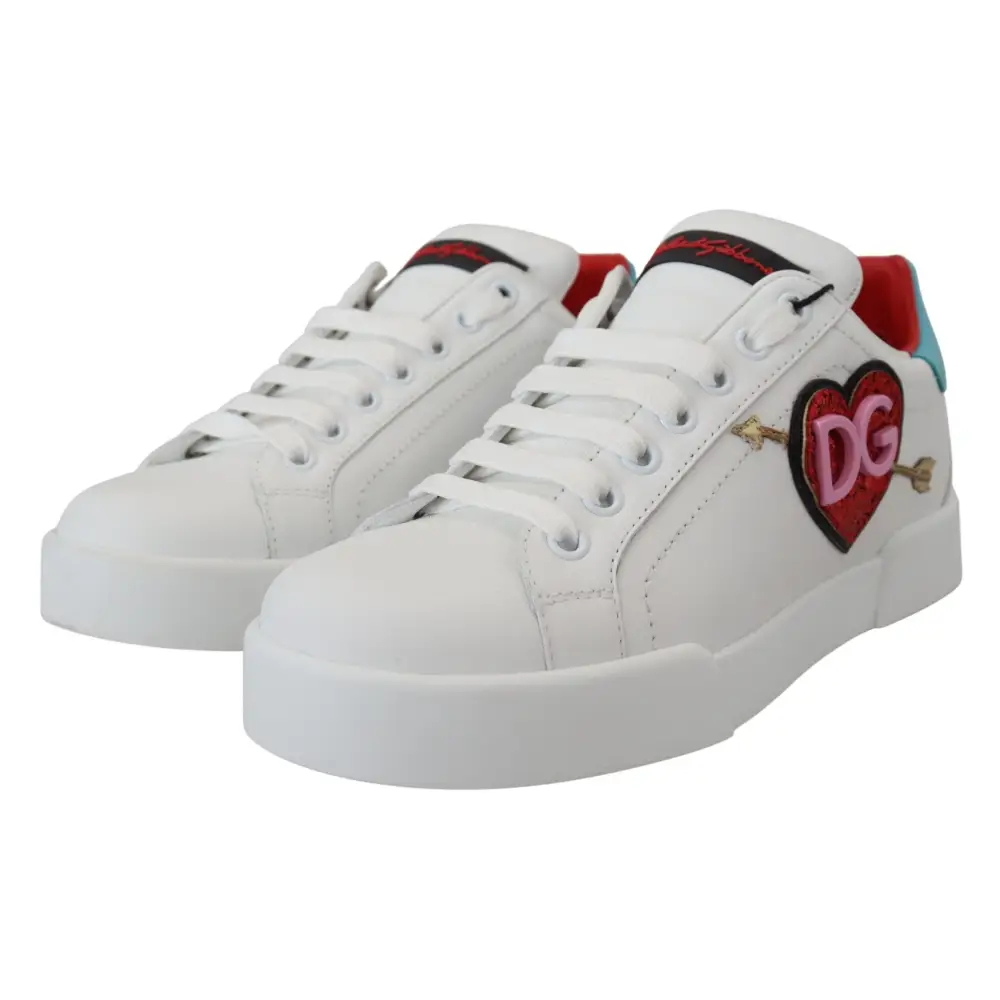 Dolce & Gabbana Weißes Leder Sneaker Portofino Logo Heart Schuhe - EU35/US4.5