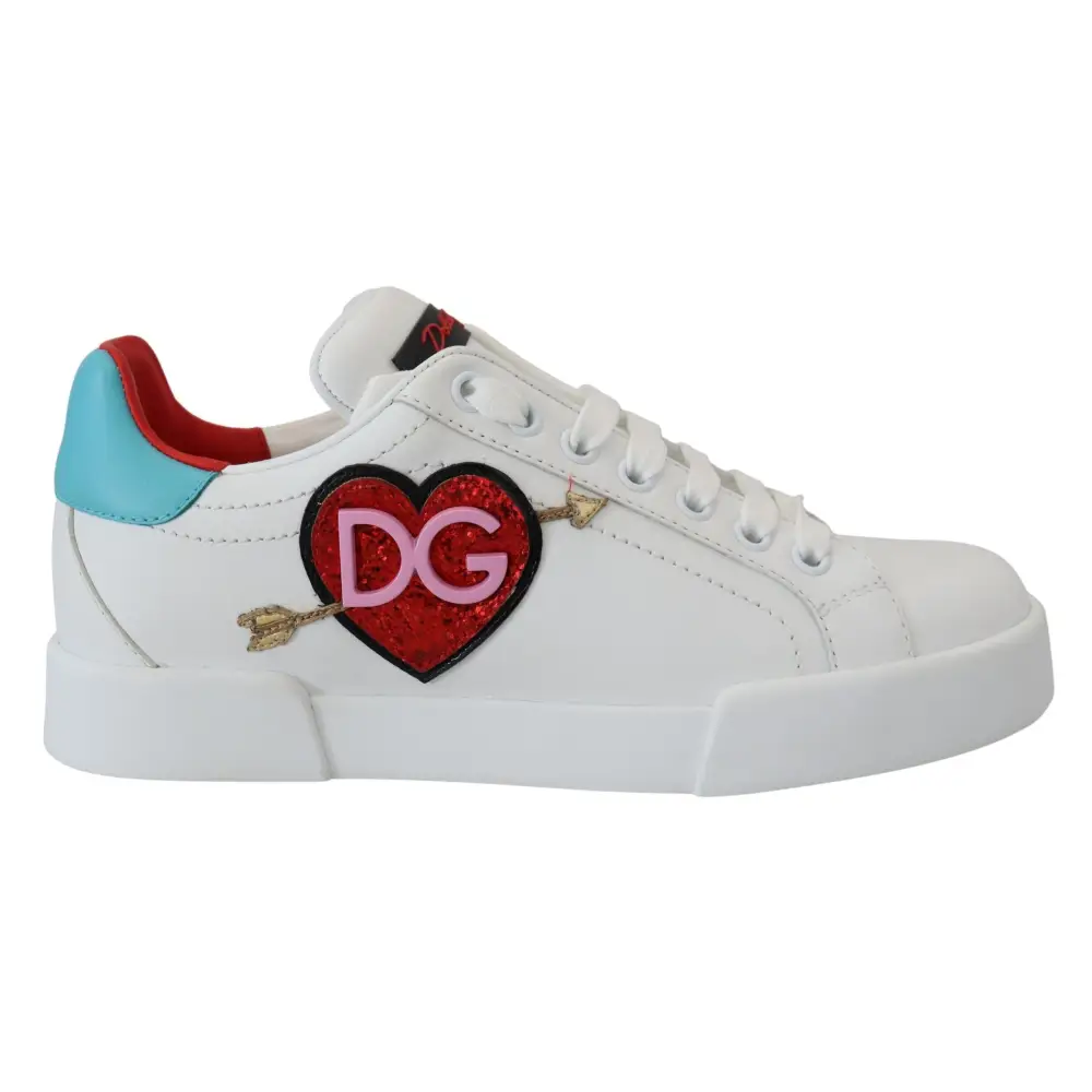 Dolce & Gabbana Weißes Leder Sneaker Portofino Logo Heart Schuhe - EU35/US4.5