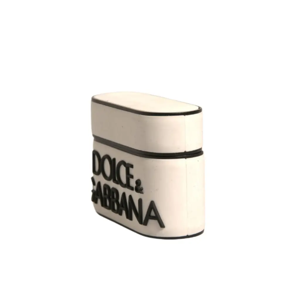 Dolce & Gabbana Weißes PVC geprägte Logo Plaque Halter Airpods Fall