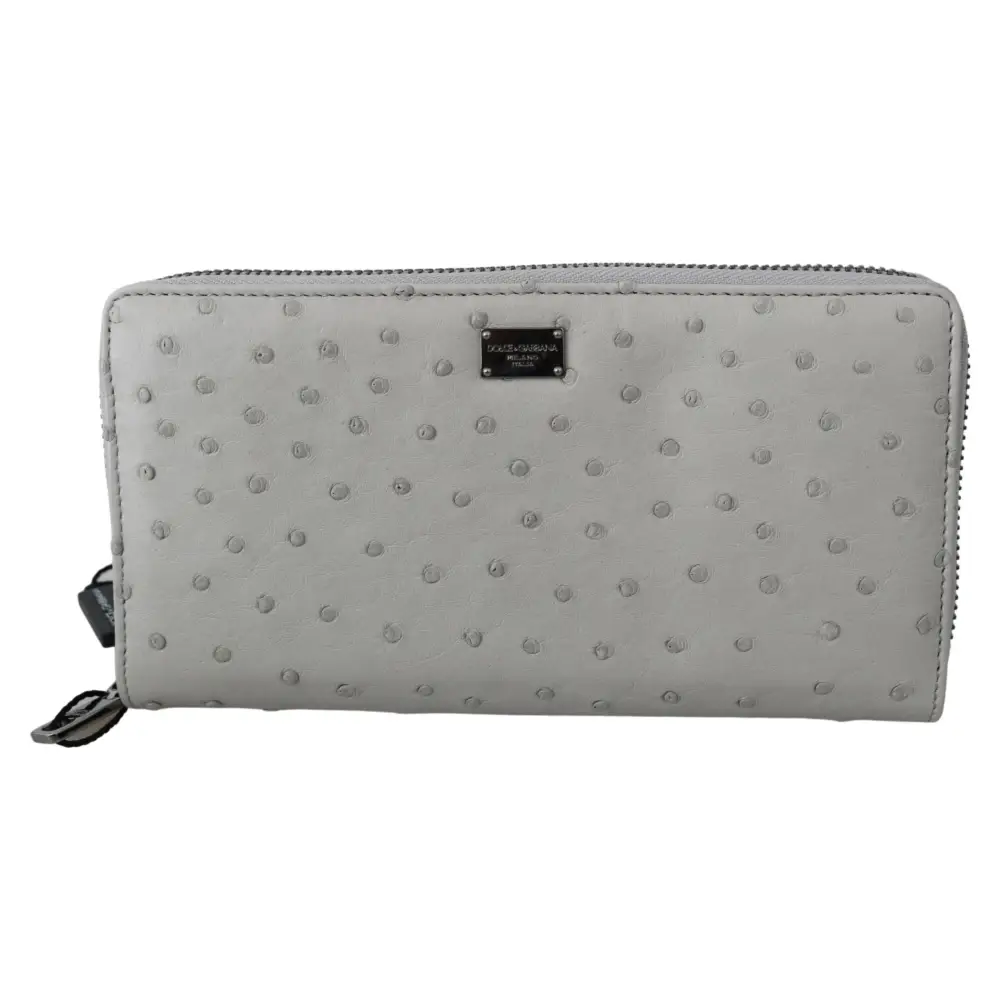 Dolce & Gabbana Weißes Straußenleder Continental Herren Clutch Wallet