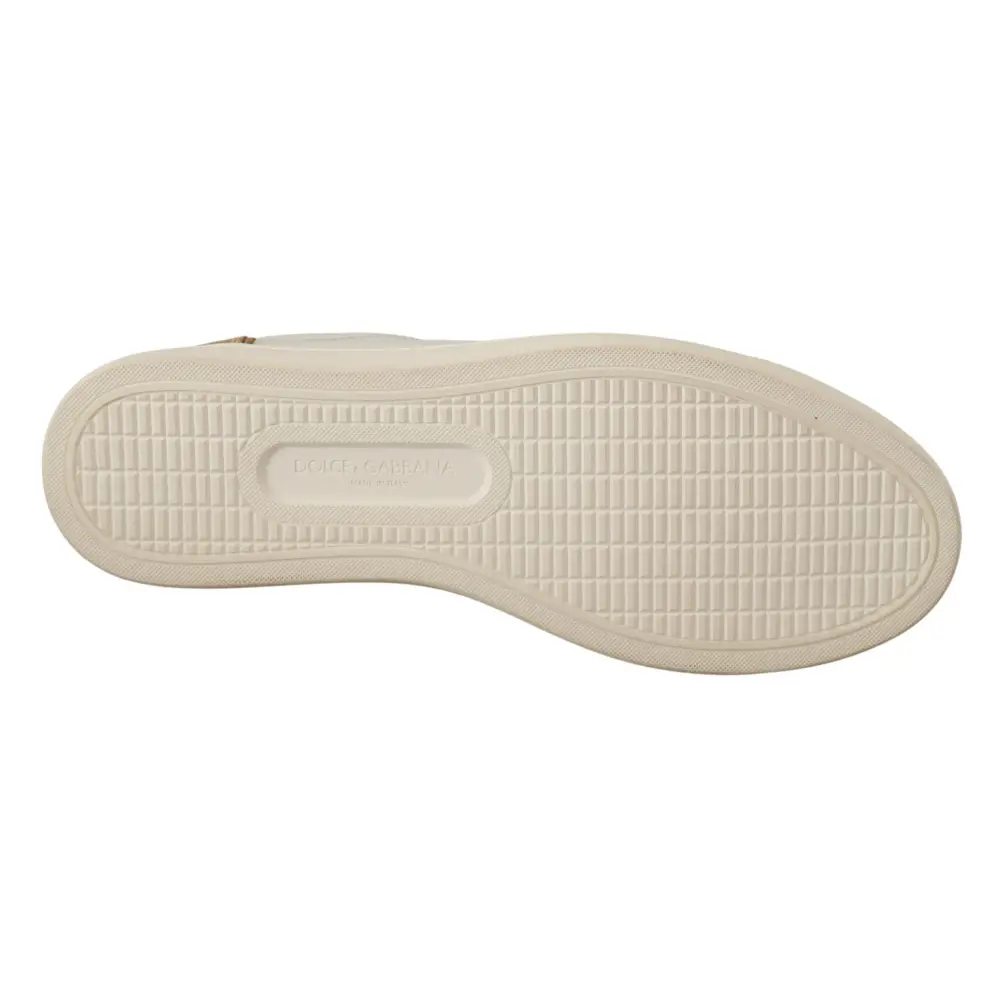 Dolce & Gabbana Weißgoldene Leder-Low-Top-Sneakers - EU35/US4.5