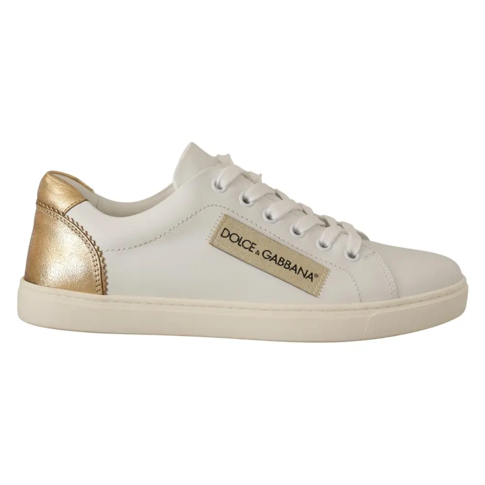 Dolce & Gabbana Weißgoldene Leder-Low-Top-Sneakers - EU35/US4.5