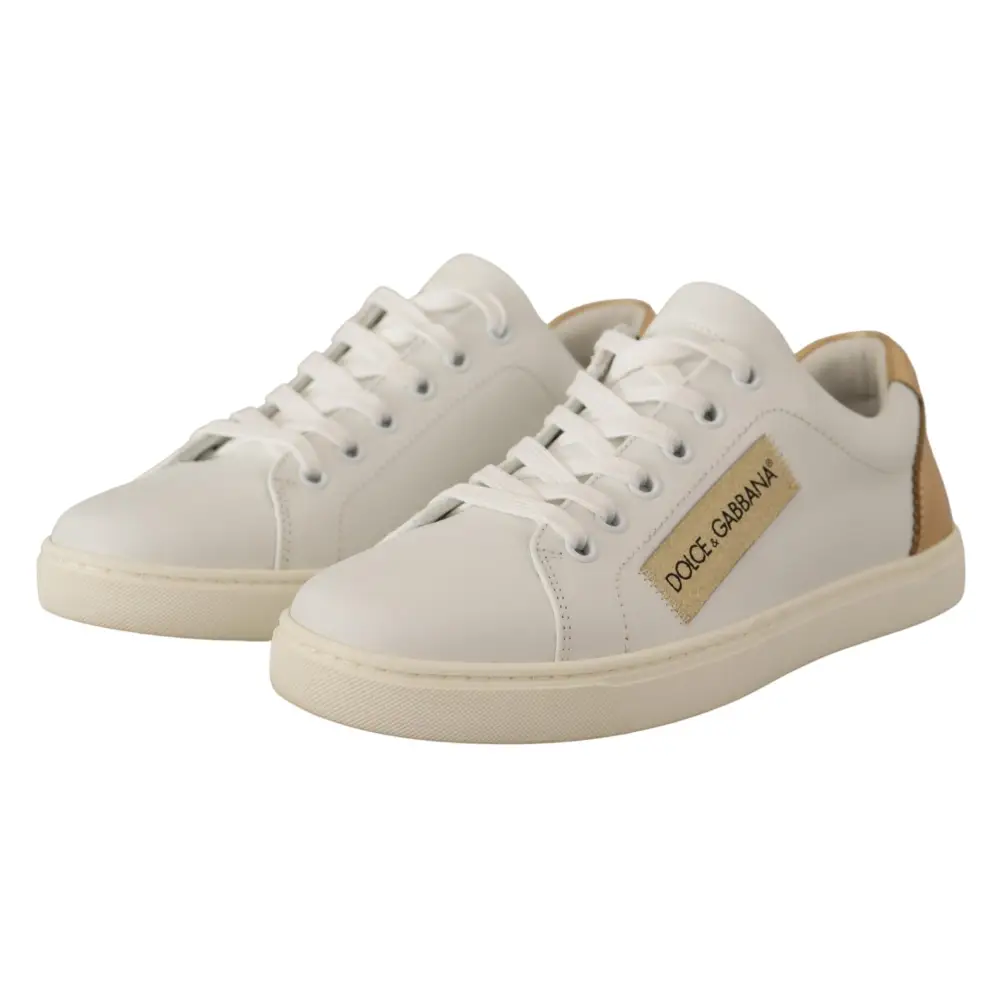 Dolce & Gabbana Weißgoldene Leder-Low-Top-Sneakers - EU35/US4.5