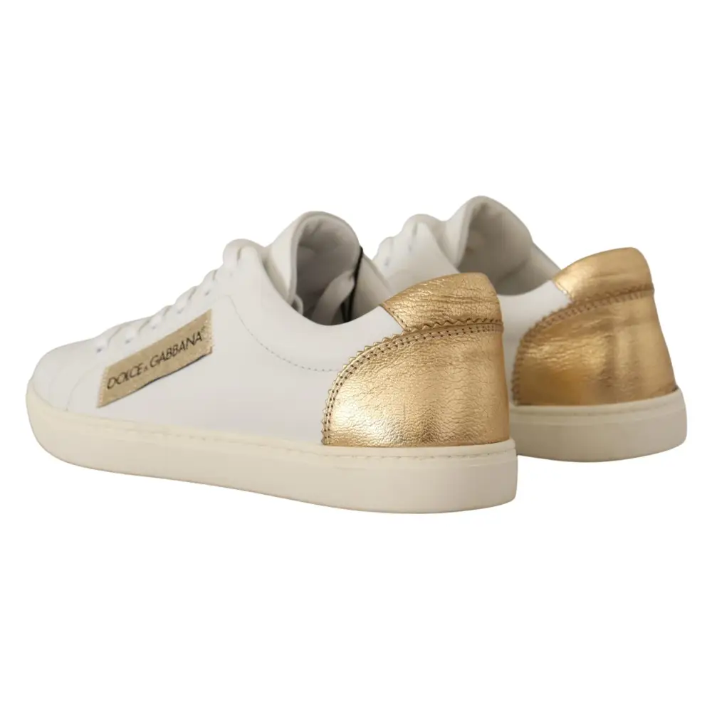 Dolce & Gabbana Weißgoldene Leder-Low-Top-Sneakers - EU35/US4.5