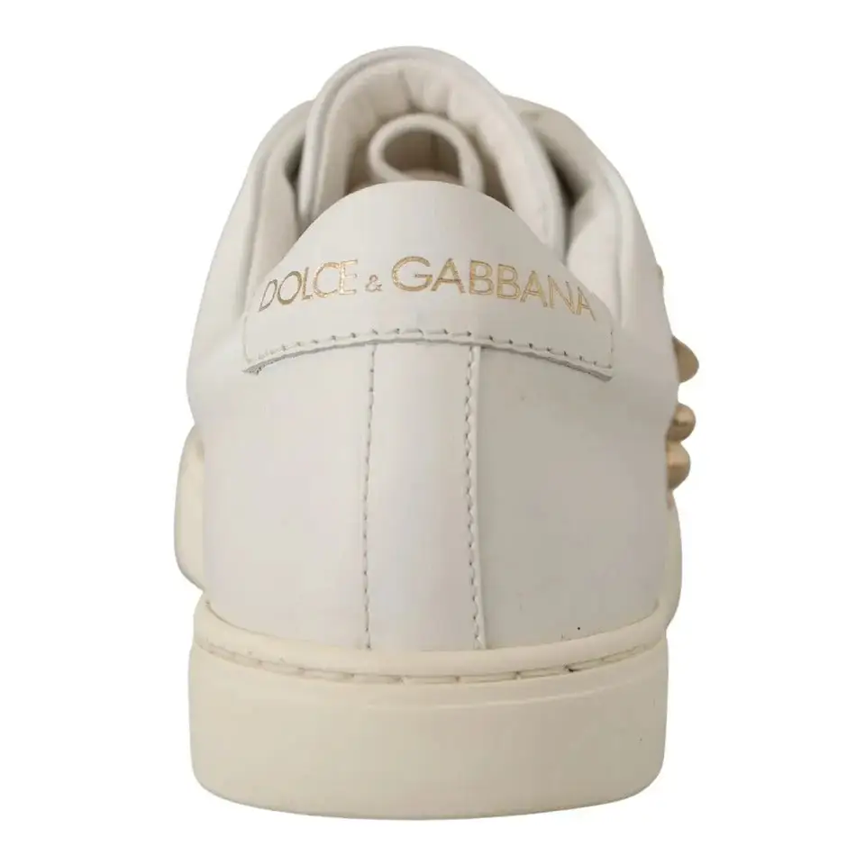 Dolce & Gabbana White Leather Gold Red Heart Sneakers Shoes