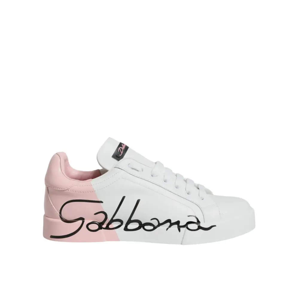 Dolce & Gabbana White Pink Portofino Low Top Sneakers Shoes - EU35/US4.5