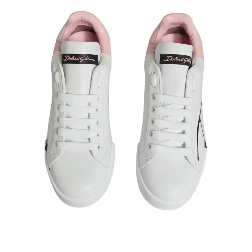 Dolce & Gabbana White Pink Portofino Low Top Sneakers Shoes - EU35/US4.5