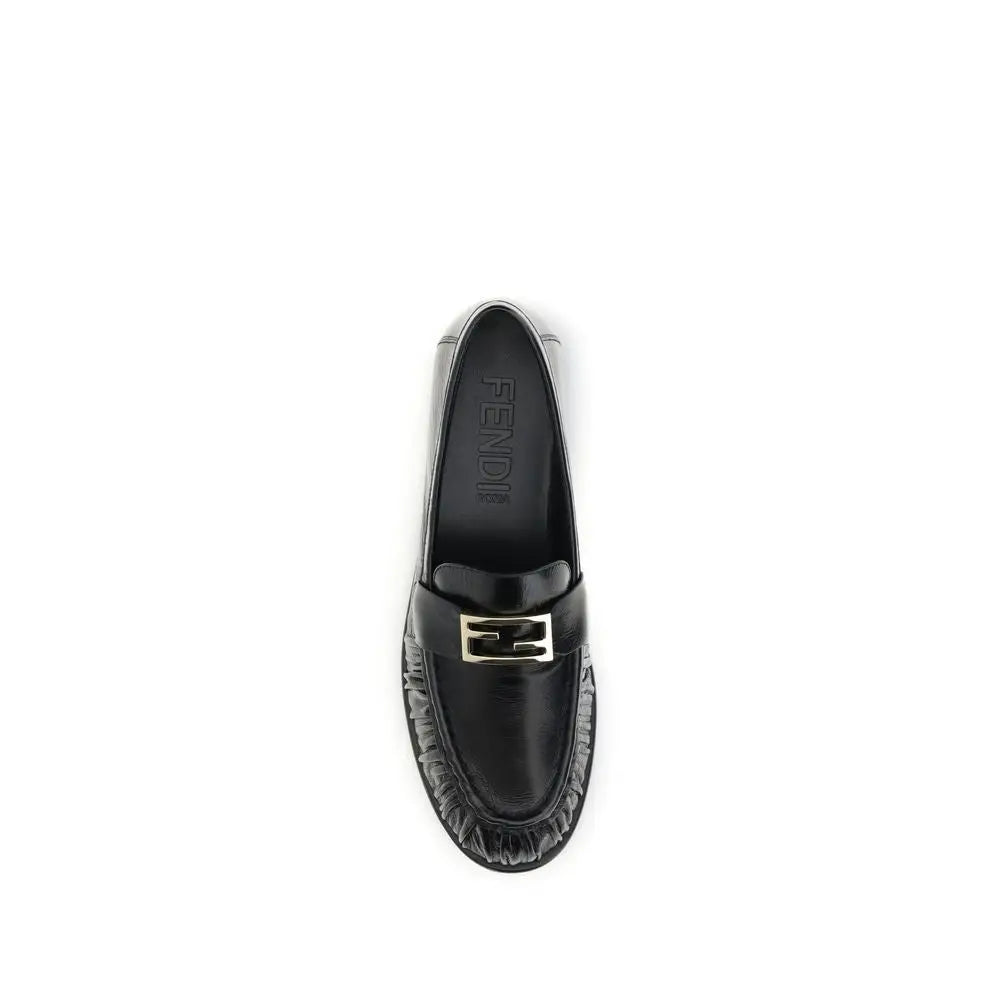Fendi Schwarze Kalbsleder Bos Taurus Slip-On Loafers