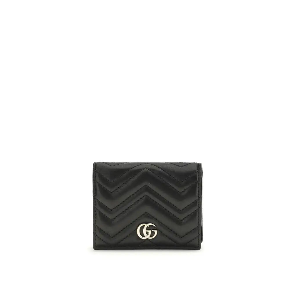 Gucci Schwarzes Lammleder-Portemonnaie mit GG-Marmont-Muster