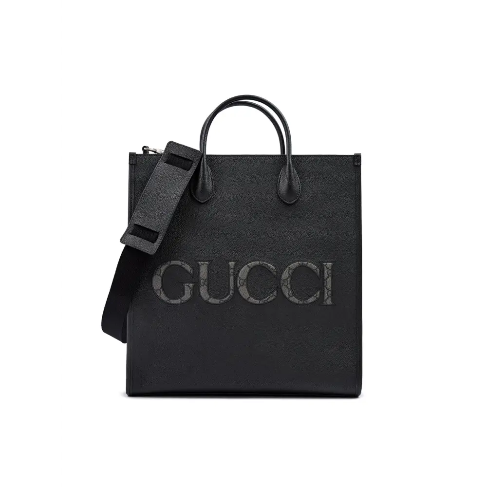 Gucci Schwarzes Leder Logo Medium Tote Bag