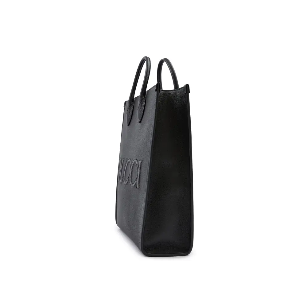 Gucci Schwarzes Leder Logo Medium Tote Bag