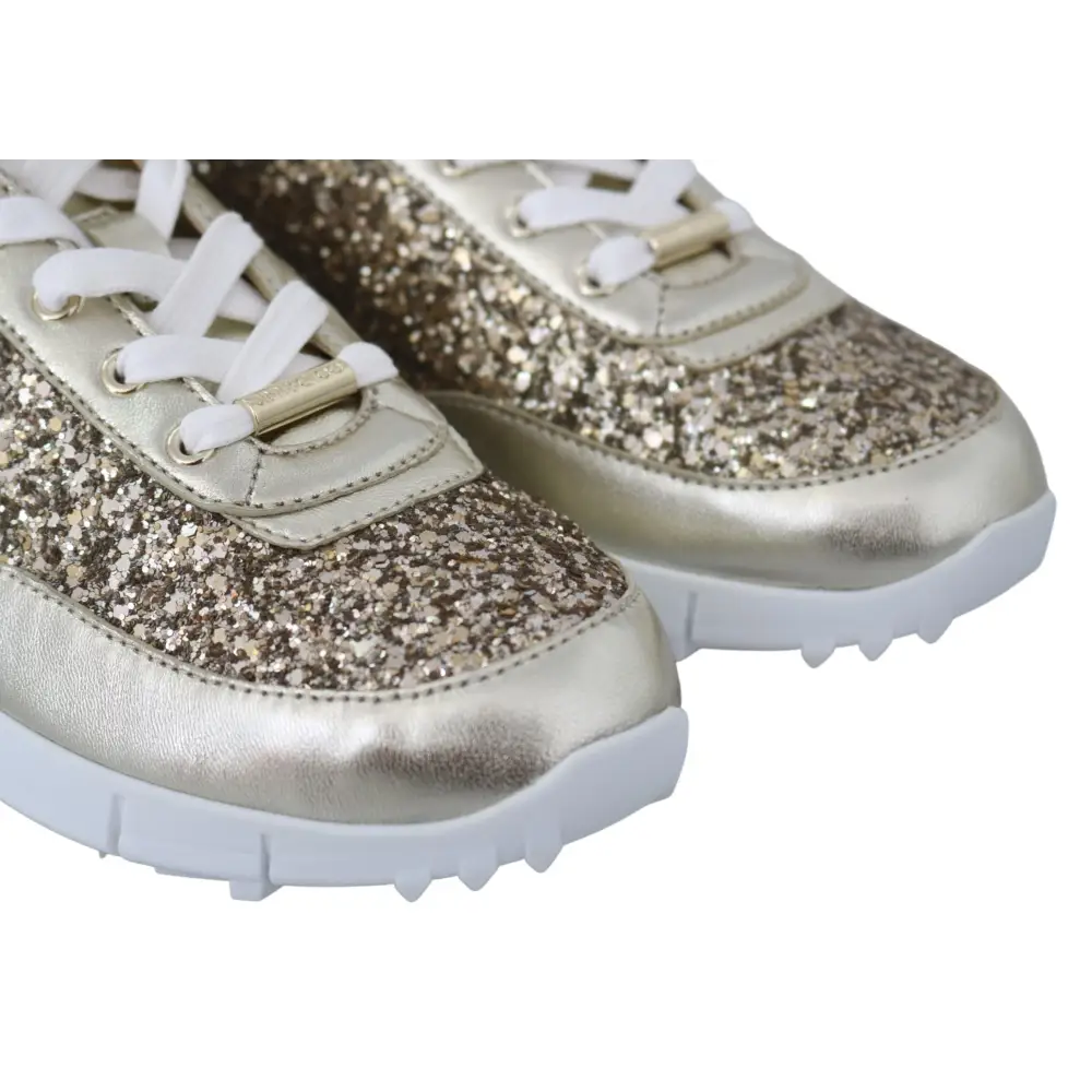 Jimmy Choo Antikgold-Glitzer-Ledersneakers