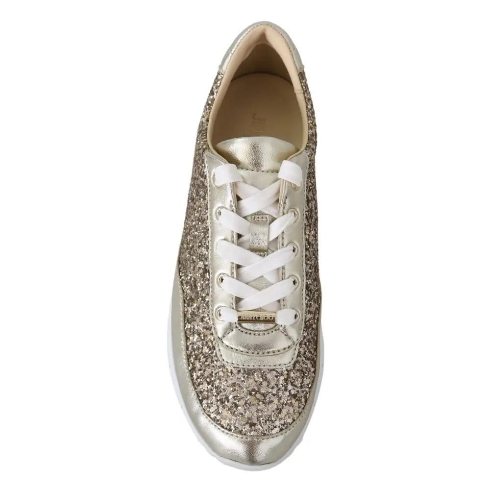 Jimmy Choo Antikgold-Glitzer-Ledersneakers