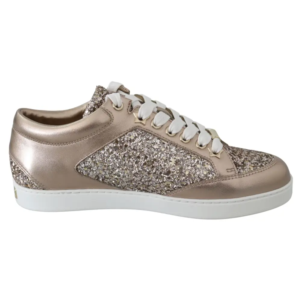 Jimmy Choo Ballett Rosa Glitzer Leder Turnschuhe - EU34.5/US4.5