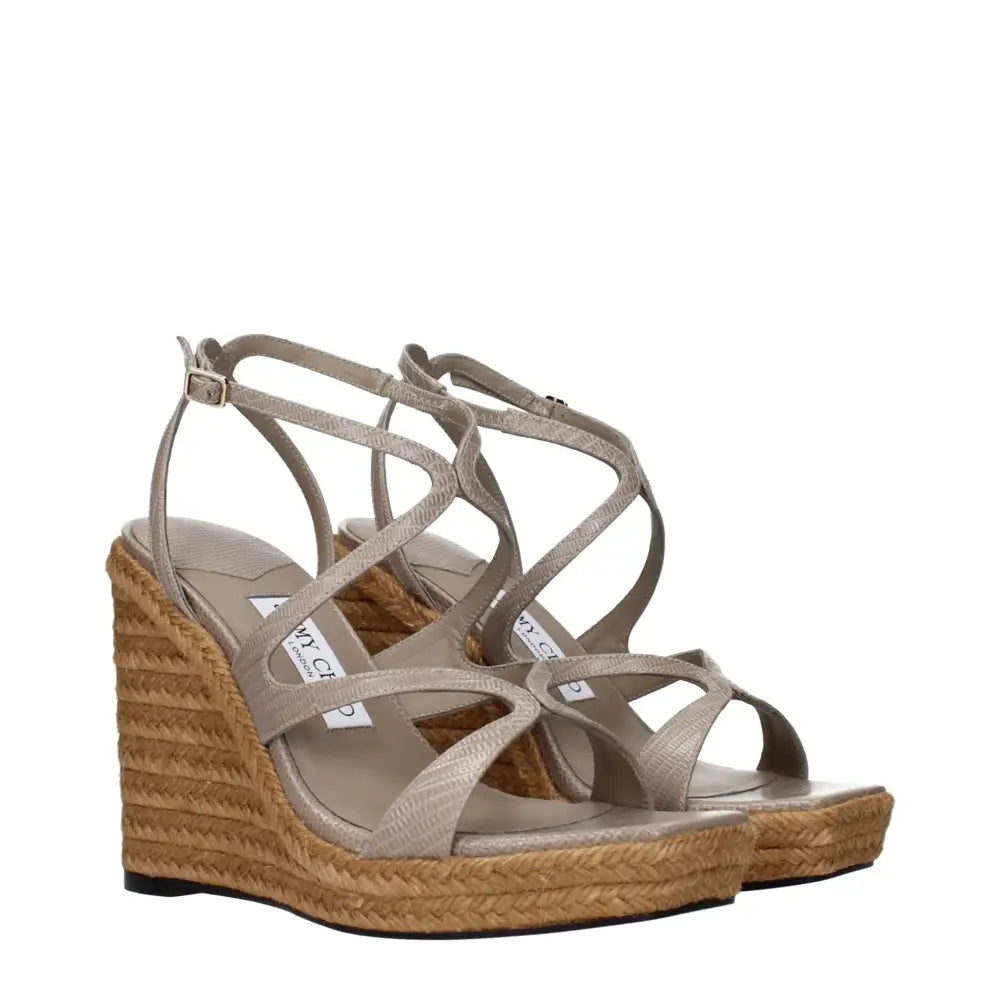 Jimmy Choo Elegante Graue Leder-Keilsandalen - EU37.5/US7.5