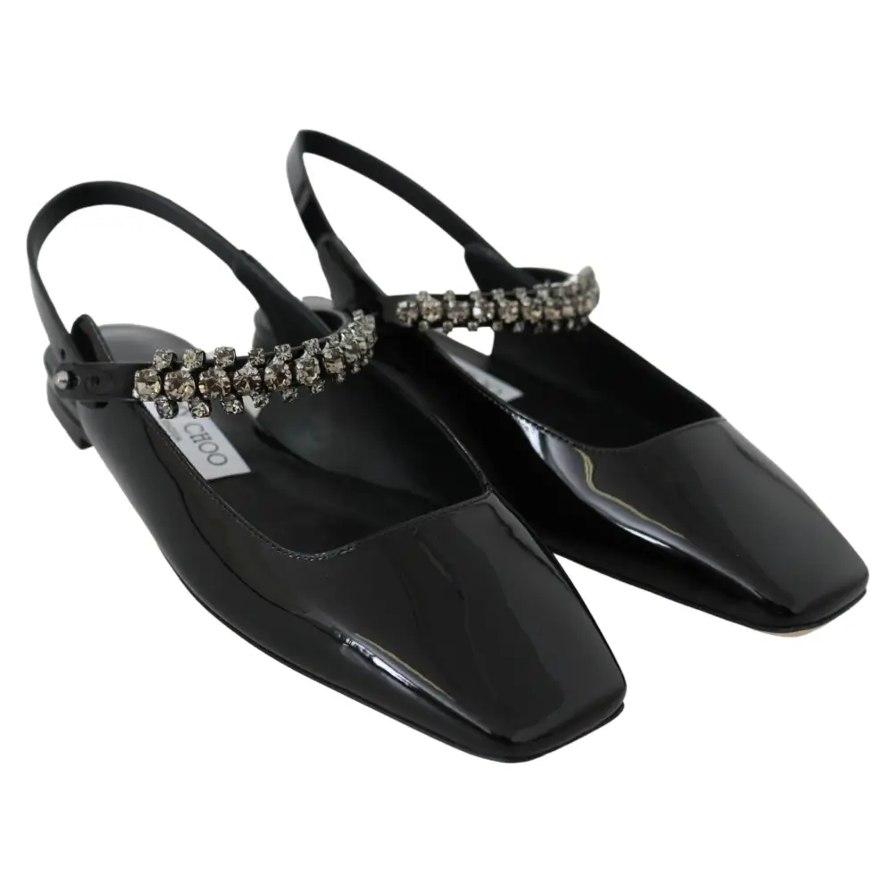 Jimmy Choo Elegante schwarze Lack-Flats mit Kristall-Akzent