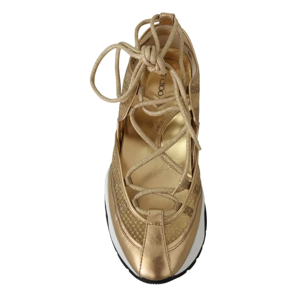 Jimmy Choo Golden Glamour Mesh Leder Turnschuhe - EU36/US6