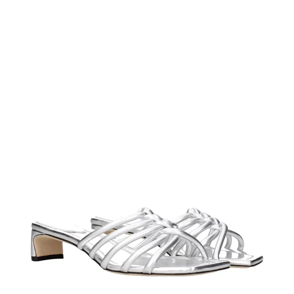 Jimmy Choo Graue Leder-Flatsandalen
