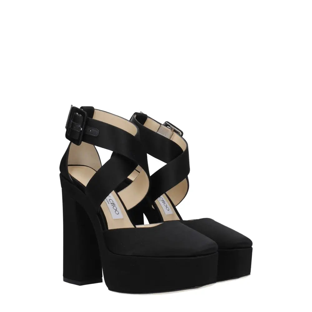 Jimmy Choo Schwarze Satin-Plateau-Sandalen - EU39.5/US9.5