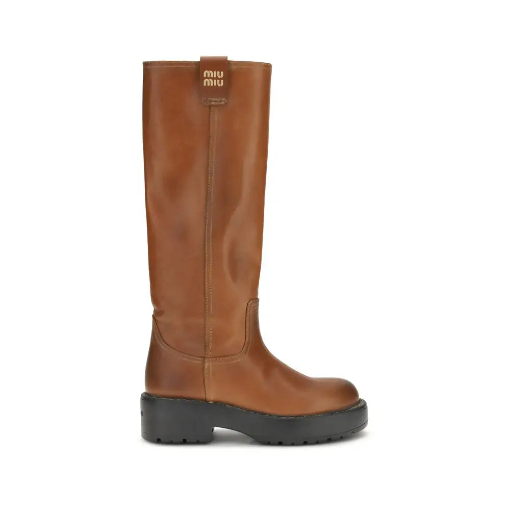 Miu Miu Braune Kalbshaut Bos Taurus Stiefel - EU40/US10
