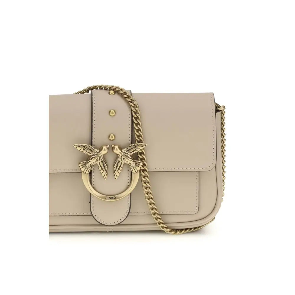 PINKO Beige Calf Leather Bos Taurus Schultertasche