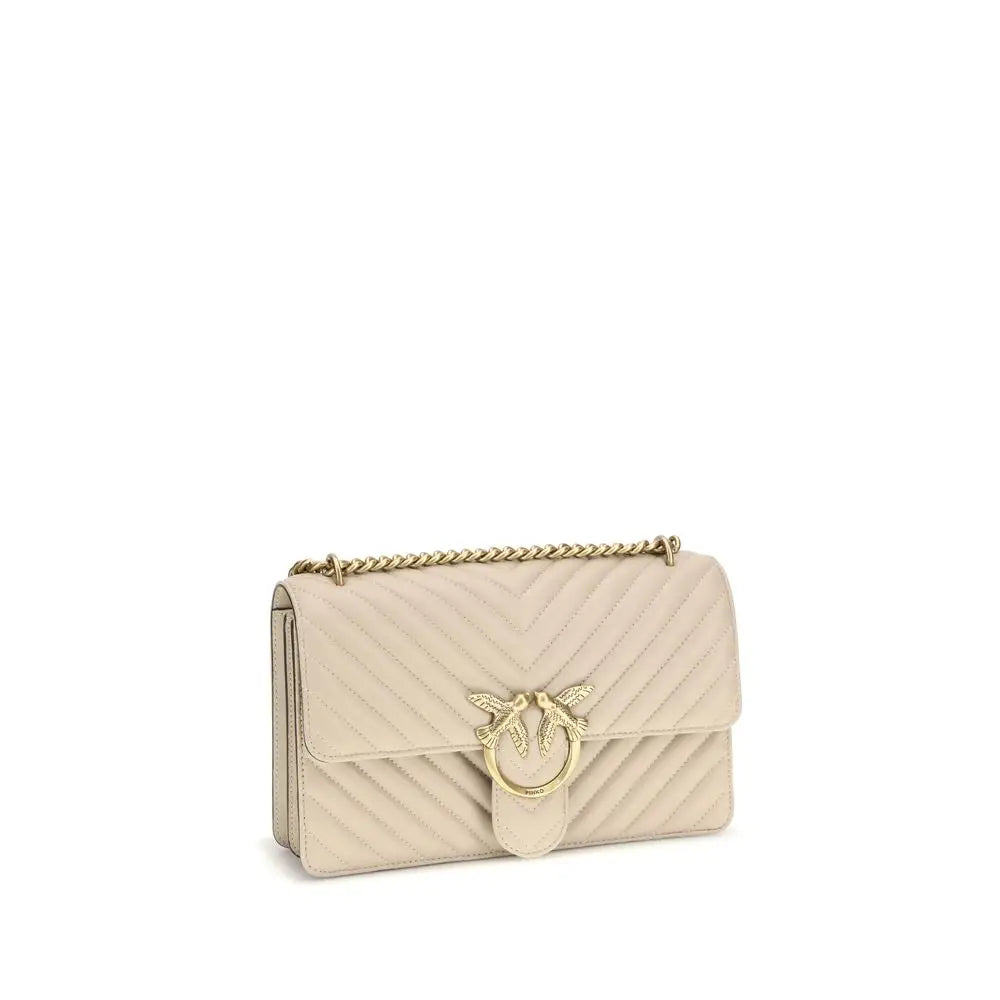 PINKO Beige Calf Leather Bos Taurus Schultertasche